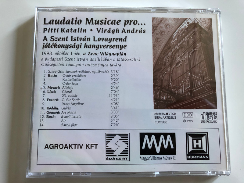 Laudatio Musicae pro... / Pitti Katalin, Viragh Andras / VTCD Audio CD 1999 / CSRCD001