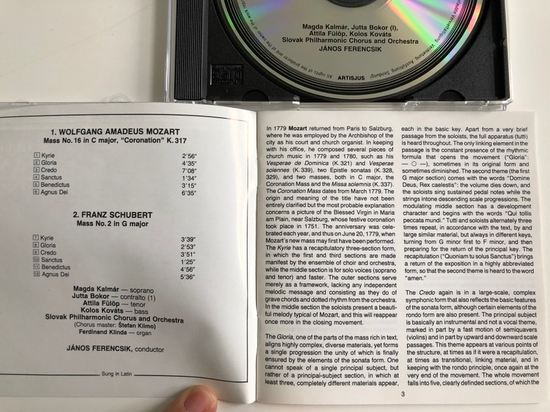 Mozart - Mass in C major 'Coronation' / Schubert - Mass In G Major / Magda Kalmar, Jutta Bokor, Attila Fulop, Kolos Kovats / Slovak Philharmonic Chorus & Orchestra / Conducted: János Ferencsik ‎/ Hungaroton Audio CD 1984 Stereo / HCD 12513-2
