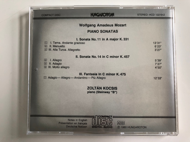 Mozart - Piano Sonatas / Zoltán Kocsis ‎/ Hungaroton Audio CD Stereo 1980 / HCD 12219-2