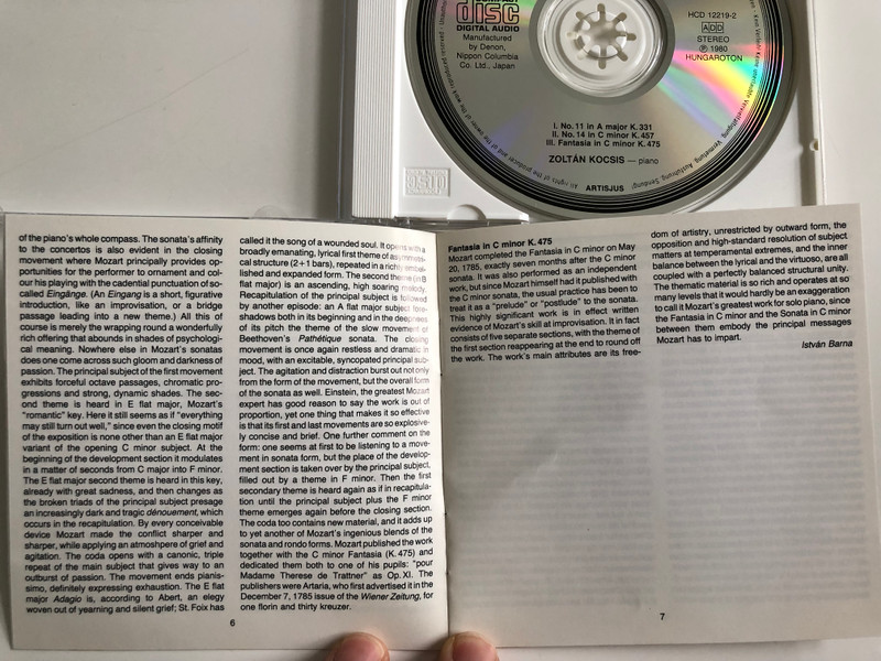 Mozart - Piano Sonatas / Zoltán Kocsis ‎/ Hungaroton Audio CD Stereo 1980 / HCD 12219-2