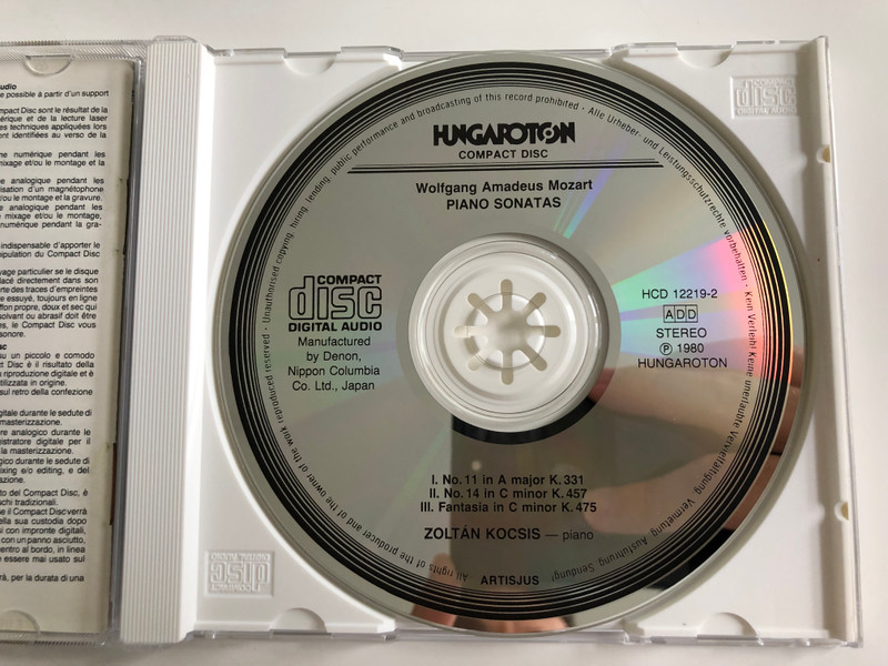 Mozart - Piano Sonatas / Zoltán Kocsis ‎/ Hungaroton Audio CD Stereo 1980 / HCD 12219-2
