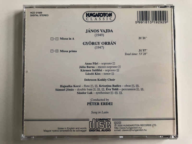 Janos Vajda - Missa In A / Gyorgy Orban - Missa Prima / Debrecen Kodaly Choir / Conducted: Peter Erdei / Hungaroton Audio CD 2000 Stereo / HCD 31929