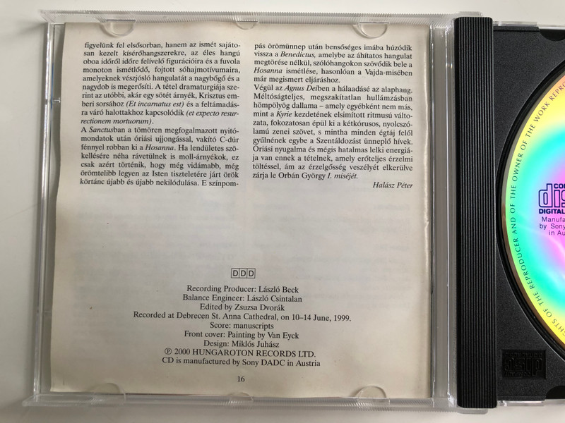 Janos Vajda - Missa In A / Gyorgy Orban - Missa Prima / Debrecen Kodaly Choir / Conducted: Peter Erdei / Hungaroton Audio CD 2000 Stereo / HCD 31929
