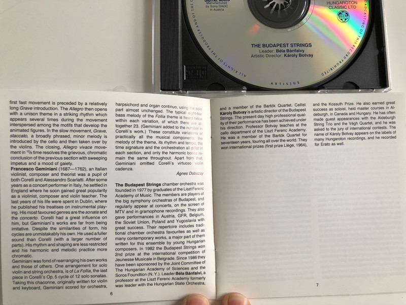 A Baroque Concert - Vivaldi, Purcell, Geminiani / The Budapest Strings / Leader: Béla Bánfalvi / Directed By: Károly Botvay / Hungaroton Audio CD 1995 Stereo / HCD 12995