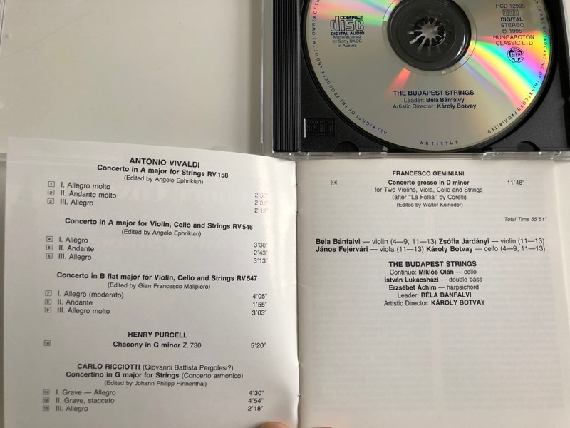 A Baroque Concert - Vivaldi, Purcell, Geminiani / The Budapest Strings / Leader: Béla Bánfalvi / Directed By: Károly Botvay / Hungaroton Audio CD 1995 Stereo / HCD 12995