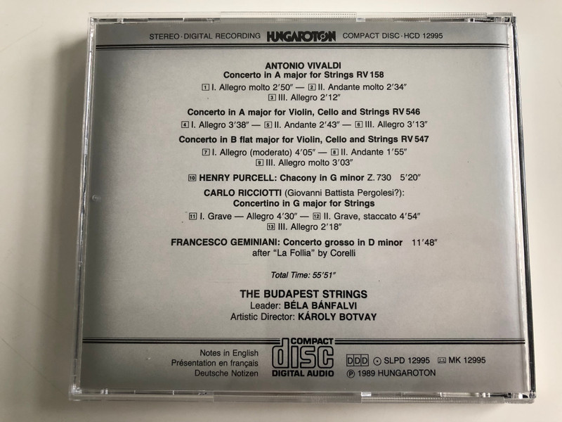 A Baroque Concert - Vivaldi, Purcell, Geminiani / The Budapest Strings / Leader: Béla Bánfalvi / Directed By: Károly Botvay / Hungaroton Audio CD 1995 Stereo / HCD 12995
