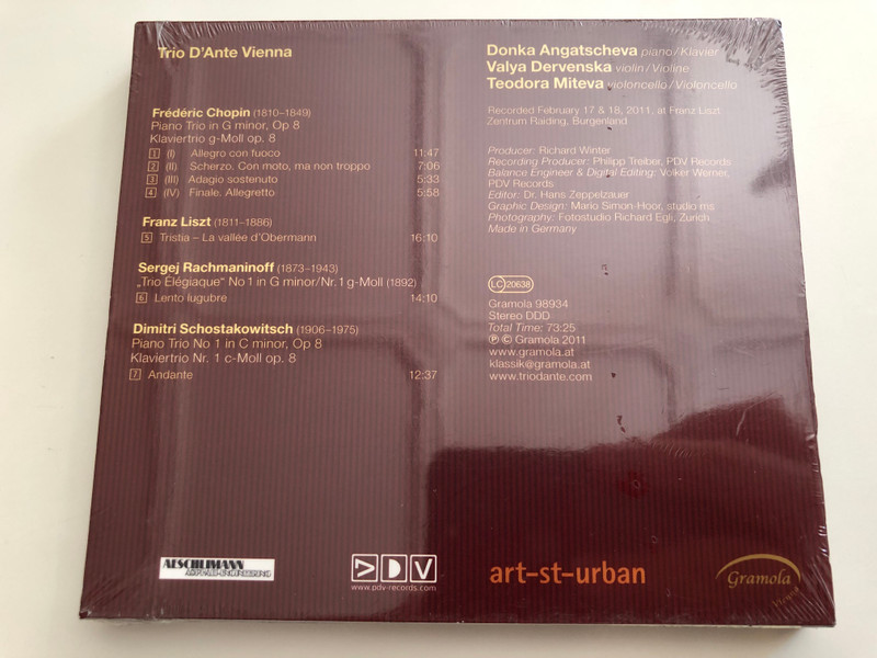 Trio D'Ante Vienna - Chopin, Liszt, Rachmaninoff - Schostakowitsch / Recorded at Franz Liszt Zentrum Raiding / Bonus DVD "Making Of" / Audio CD 2011 / Gramola (9003643989344)