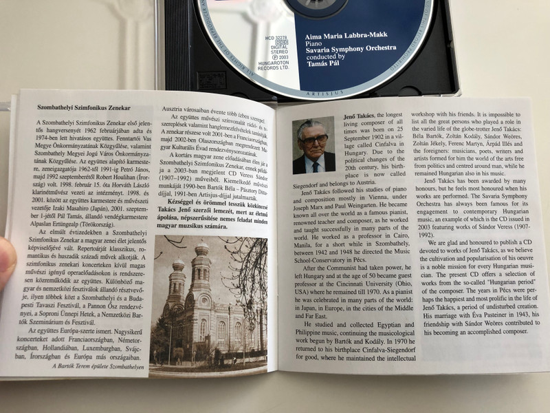 Jenő Takács - Miniatures pour Orchestre / Concerto for piano, strings and percussion op. 60 / Savaria Symphony Orchestra - Tamás Pál / Aima Maria Labra - Makk, piano / Hungaroton Classic Audio CD 2003 / HCD 32278 (5991813227829)