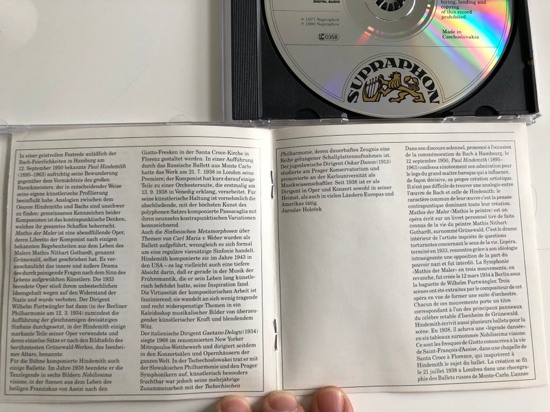 Hindemith - Symphonic Metamorphoses / Mathis Der Maler / Nobilissima Visione / Czech Philharmonic Orchestra / Gaetano Delogu, Oskar Danon / Supraphon Audio CD 1991 Stereo / 11 0665-2 011