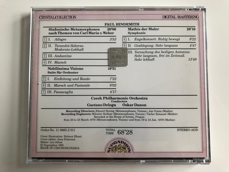 Hindemith - Symphonic Metamorphoses / Mathis Der Maler / Nobilissima Visione / Czech Philharmonic Orchestra / Gaetano Delogu, Oskar Danon / Supraphon Audio CD 1991 Stereo / 11 0665-2 011