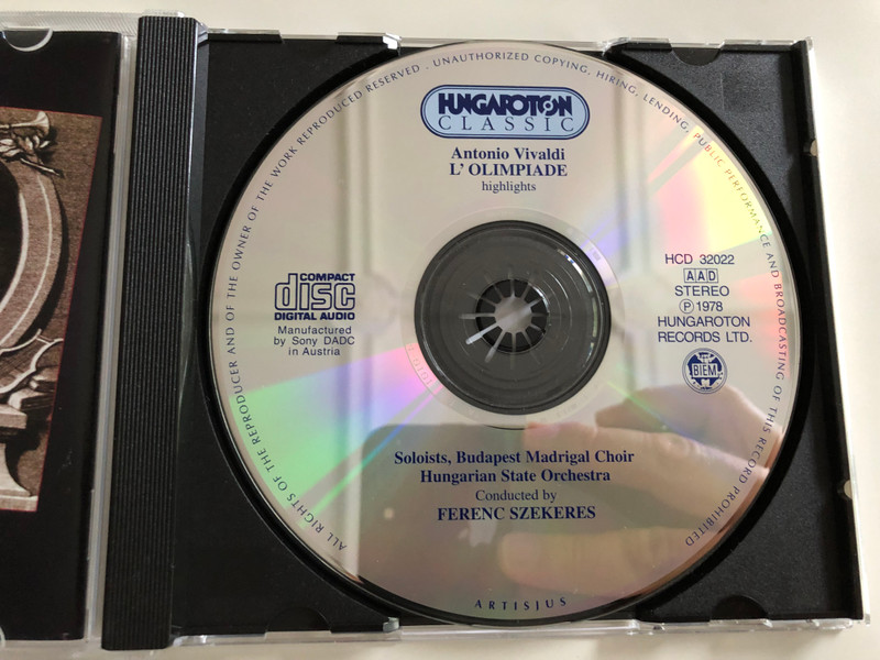 Vivaldi - L'Olimpiade Highlights / Mária Zempléni, Klára Takács, Kolos Kováts / Budapest Madrigal Choir / Hungarian State Orchestra / Conducted by Ferenc Szekeres / Hungaroton Classic Audio CD 2001 / HCD 32022 (5991813202222)