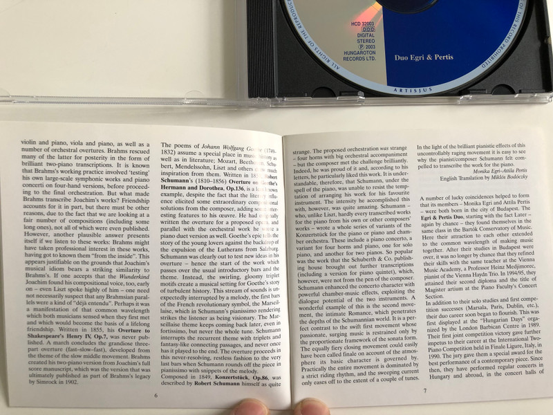 Brahms & Friends – Works & Transcriptioons For 2 Pianos And For Piano Duet / Duo Egri-Pertis / Hungaroton Audio CD 2003 Stereo / HCD 32003
