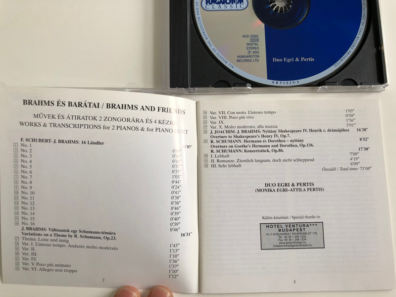 Brahms & Friends – Works & Transcriptioons For 2 Pianos And For Piano Duet / Duo Egri-Pertis / Hungaroton Audio CD 2003 Stereo / HCD 32003