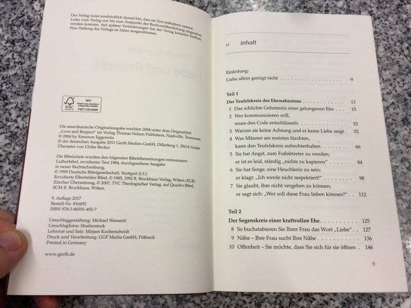 Liebe & Respekt by Emerson Eggerichs / German Translation of Love and Respect by Dr. Emerson Eggerich / She longs for love - He needs respect / Die Nähe, nach der sie sich sehnt - Die Anerkennung, die er sich wünscht / Hardcover / GerthMedien / 9th edition - 2017 (9783865914927)