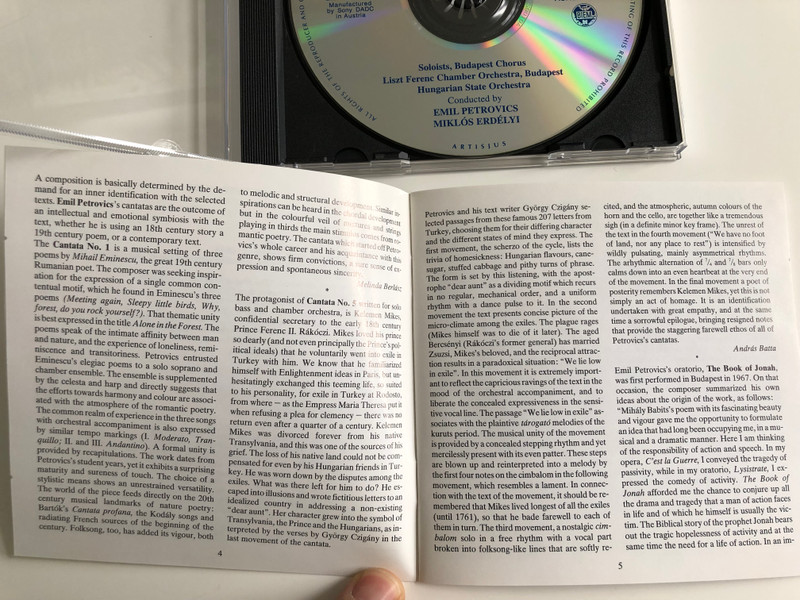 Petrovics - Cantata No 1 - Alone in the Forest / Cantata No 5 - Letters from Turkey / The book of Jonah / Oratorio / Hungaroton Audio CD 1981 Stereo / HCD 31790