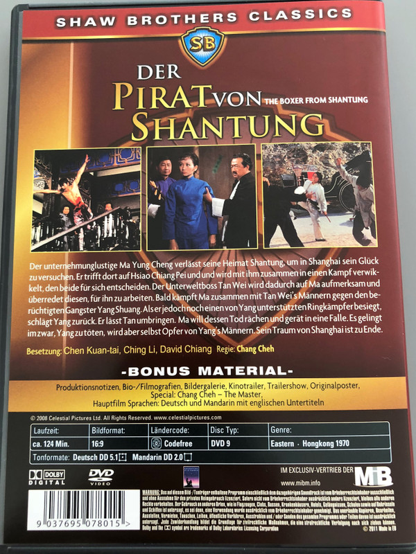 The Boxer from Shantung DVD Der Pirat von Shantung / Directed by Chang Cheh / Starring: Chen Kuan-tai, Ching Li, David Chiang (9037695078015)