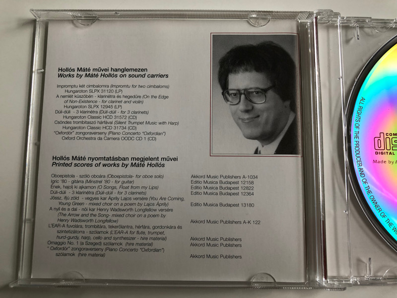 Works By Mate Hollos / Folfele hullo levelek eneke / Leaves Falling Upwards / Pannon Classic Audio CD 1997 / PCL 8006