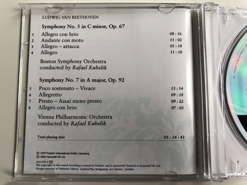 Beethoven - Symphonies nos.5 & 7 / FEATURING Vienna Philharmonic Orchestra / Conducted: Rafael Kubelik / Belart Audio CD 1993 / 450 038-2