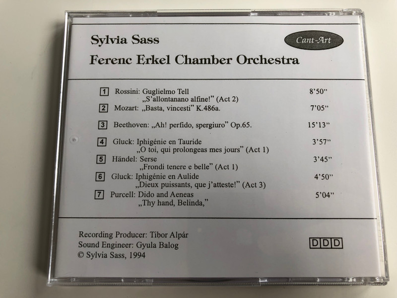 Sylvia Sass - Operatic and concert arias / Ferenc Erkel Chamber Orchestra / Cant-Art Audio CD 1994 / CA CD 1094
