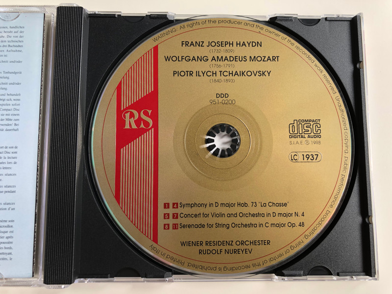 Haydn – Sinfonia Hob.73 "La Caccia" / Mozart - Concerto Per Violino E Orchestra N.4 / Tchaikovsky - Serenata Per Archi Op.48 / Wiener Residenz Orchester / Conducted: Rudolf Nureyev ‎/ RS Audio CD 1998 / 951-0200