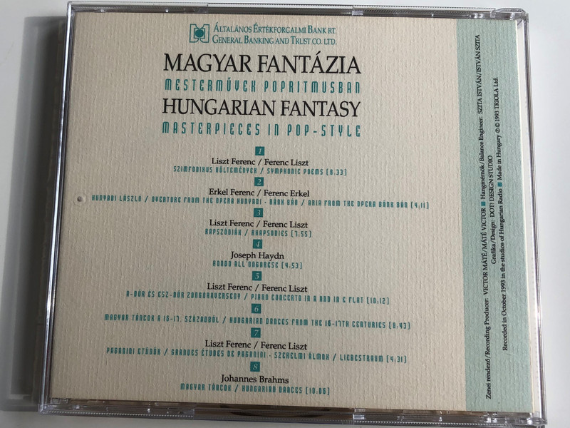 Magyar Fantazia - Mastermuvek popritmusban / HUNGARIAN FANTASY - MASTERPIECES IN POP-STYLE / Arranged: Mate Victor and Gabor Kemeny / Budapest Symphony Orchestra / Conducted: Matyas Antal / TRIOLA LTD Audio CD 1993 / TR 261128-2