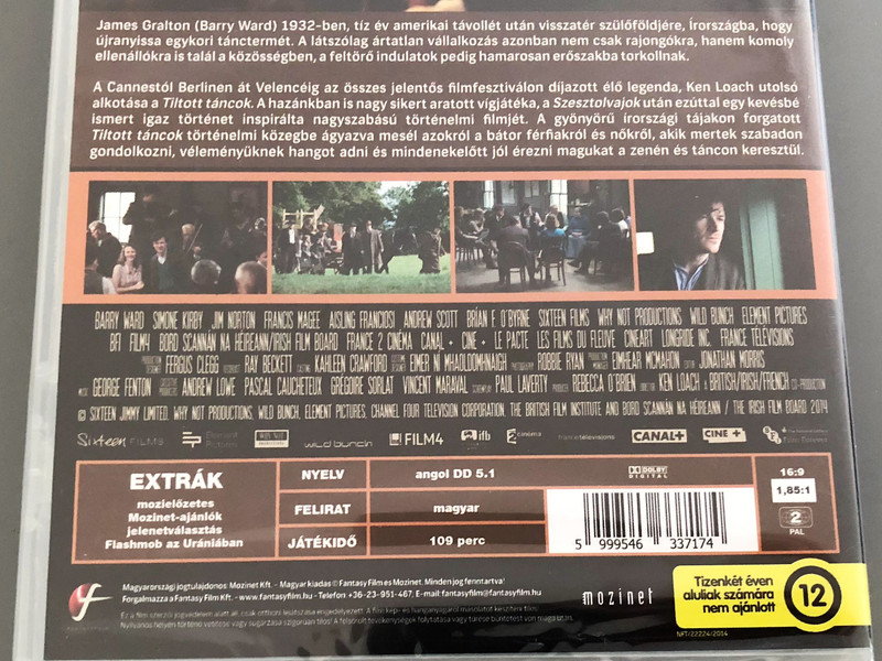 Jimmy's Hall DVD 2014 Tiltott Táncok / Directed by Ken Loach / Story by Paul Laverty / Starring: Barry Ward, Simone Kirby, Jim Norton (5999546337174)