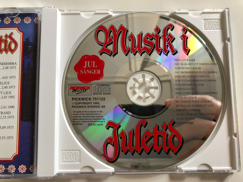 Musik i Juletid - Jul Sanger -  Swedish Christmas Music / Glada julsanger med Bjorn Skifs, Kikki Danielsson, Lars Lonndahl, Lili & Sussie, Jan Malmsjo, Sten & Stanley, Christers, Leif Bloms / Pickwick Music Audio CD 1993 / Pickwick 751122