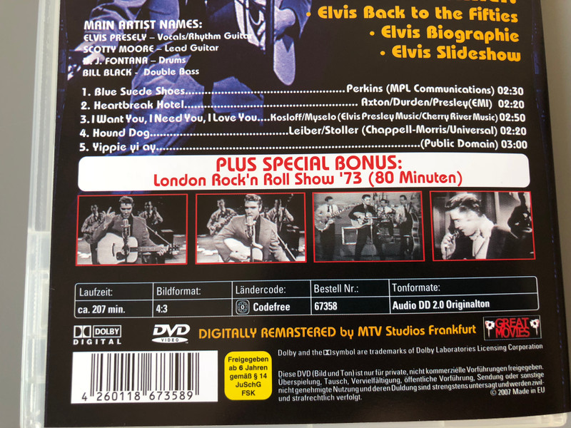 Elvis Presley Limited Edition Collectors Box DVD / Over 200 minutes runtime / Elvis Back to the fifties, Biography, Slideshow / Scotty Moore, N. J. Fontana, Bill Black / Bonus: London Rock'n Roll Show '73 (4260118673589)