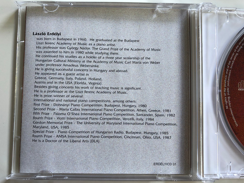 Laszlo Erdelyi in concert / Liszt Ferenc Academy of Music, Budapest / April 5, 2003 (live) / Mozart, Dvorak, Poulenc, Nogradi, Liszt, Jarrett / Erdelyi Audio CD / ERDELYICD 01