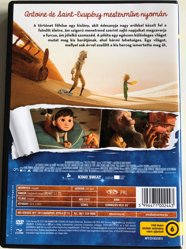 Le Petit Prince DVD 2015 A Kis Herceg / Directed by Mark Osborne / Based on Antoine de Saint-Exupéry's classic / Starring: Jeff Bridges, Rachel McAdams, Paul Rudd, Bud Cort, Marion Cotillard (5996471002443)