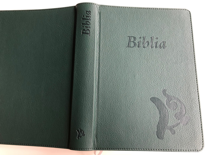 Hungarian Karoli Reloaded Bible PU Imitation Leather Cover Dark Green / Magyar Biblia revideált Károli középméretű, sötétzöld, műbőr / Words of God and Words of Jesus in RED (5999883910559)