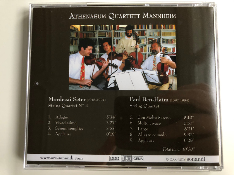 Mordecai Seter - String Quartet Nr.4 / Paul Ben-Haim - String Quartet / Athenaeum Quartett Mannheim / Ars Sonadi Audio CD 2006