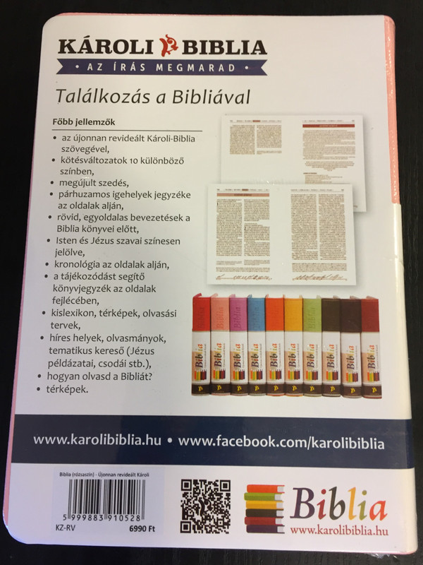 Copy of Hungarian Karoli Reloaded Bible PU Imitation Leather Cover Pink / Magyar Biblia revideált Károli középméretű, rózsaszín, műbőr / Words of God and Words of Jesus in RED (5999883910528)