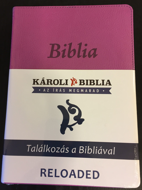 Hungarian Bible Karoli Reloaded PU Imitation Leather Cover Purple / Magyar Biblia revideált Károli középméretű, lila, műbőr / Words of God and Words of Jesus in RED (5999883910535)