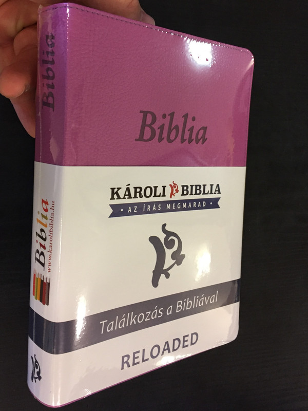 Hungarian Bible Karoli Reloaded PU Imitation Leather Cover Purple / Magyar Biblia revideált Károli középméretű, lila, műbőr / Words of God and Words of Jesus in RED (5999883910535)