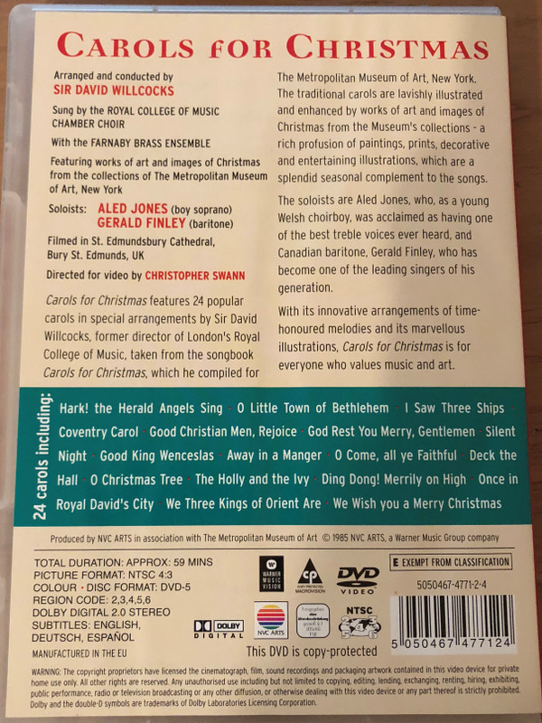 Carols for Christmas DVD 1985 / Directed by Christopher Swann / Arranged & Conducted by Sir David Willcocks / Soloists: Aled Jones, Gerald Finley / NVC / Metropolitan Museum of Art (5050467477124)