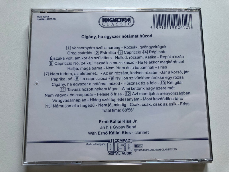Cigány, Ha Egyszer Nótámat Húzod / Ifj. Kállai Kiss Ernő És Cigányzenekara / Qualiton Audio CD 1991 / HCD 10261