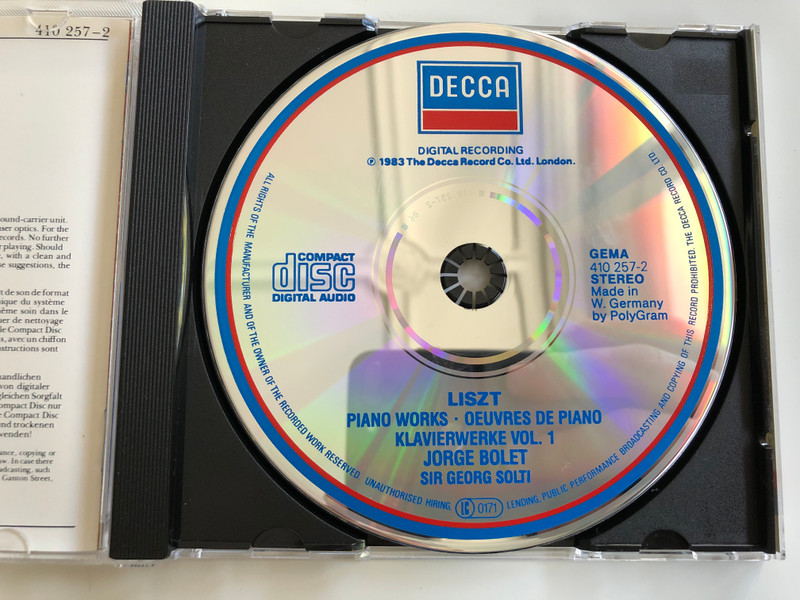 Liszt, Jorge Bolet ‎– The Piano Works, Die Klavierwerke / Liebestraum No. 3, Mephisto Waltz No. 1, Rigoletto Paraphrase, Hungarian Rhapsody No. 12, La Campanella, Funrailles / DECCA Audio CD 1983 Stereo / 410 257-2