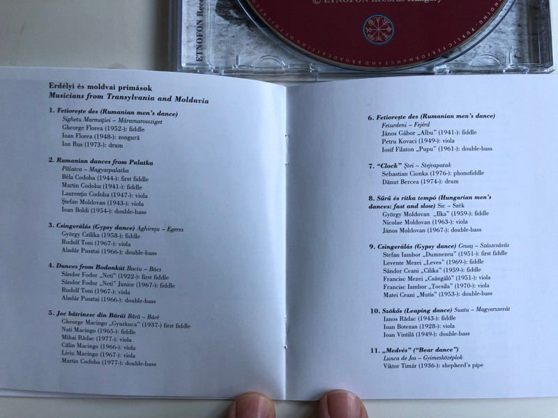 Erdelyi es Moldvai Primasok / Musicians from Transilvania and Moldavia ‎/ Etnofon ‎Audio CD 2001 / ED-CD 019