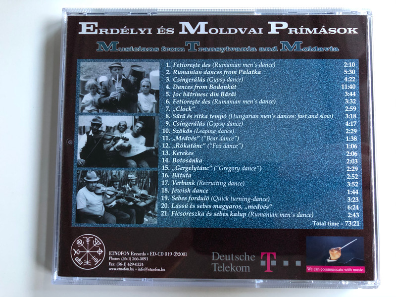Erdelyi es Moldvai Primasok / Musicians from Transilvania and Moldavia ‎/ Etnofon ‎Audio CD 2001 / ED-CD 019