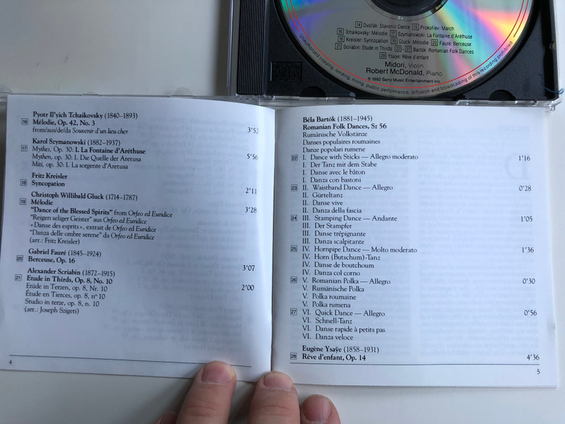 Midori - Encore! / Piano: Robert McDonald / Kreisler, Paganini, Faure, Tchaikovsky, Sarasate / Sony Classical ‎Audio CD 1992 / SK 52568