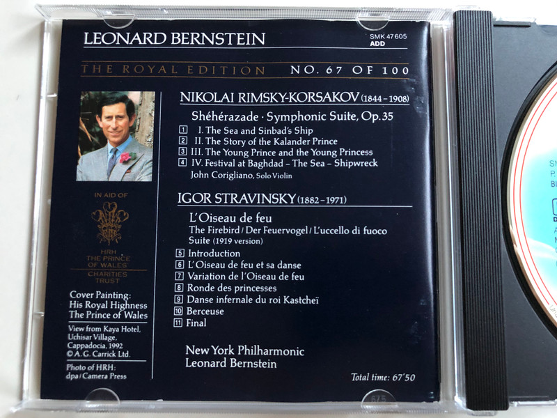 Leonard Bernstein / Rimsky-Korsakov: Shéhérazade, Stravinsky: The Firebird Suite, L'Oiseau de Feu / New York Philharmonic / The Royal Edition / Painting By H.R.H. The Prince of Wales / Sony Classical ‎Audio CD 1993 / SMK 47605