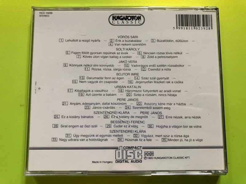 Csendül A Nóta / Urbán Katalin, Pere János, Szentendrei Klára, Bessenyei Ferenc ‎/ Vörös Sári, Solti Károly, Jákó Vera, Bojtor Imre / Hungaroton Classic Audio CD 1995 Stereo / HCD 10239 (5991811023928)