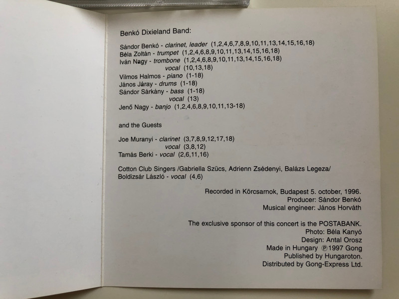 Benko Dixieland Band - Tribute To Louis Armstrong / Live Concert / Gong Audio CD 1997 / HCD 37880