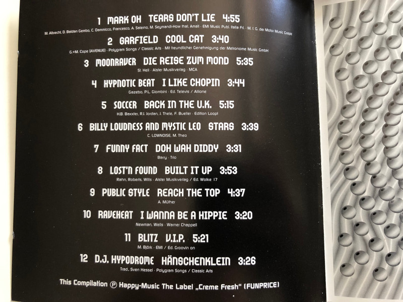 Coole Tekkno Hits-1 / Mark On, Garfield, Moonraver, Hypnotic Beat, V.V.A, Stars, Cool Cat, Doh Wah Diddy, Tears Don't Lie, Back In The U.K. / Happy Music Audio CD 1996 /‎ 193019-2