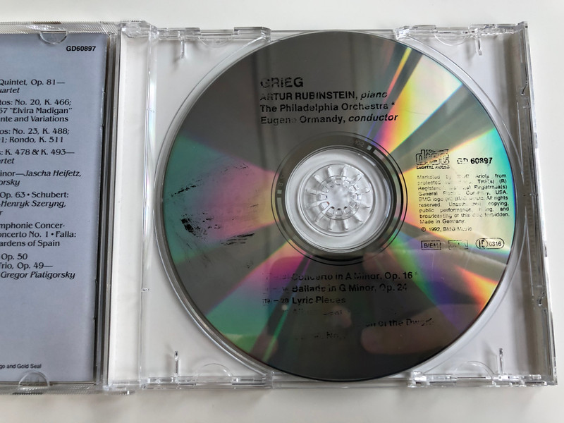 Artur Rubinstein Collection / Grieg Piano Concerto, Ballade Lyric Pieces / Artur Rubinstein, The Philadelphia Orchestra, Eugene Ormandy / BMG Music Audio CD 1992 Mono / GD60897