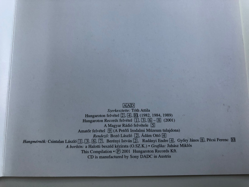 Varietas Delectat 4. - Halotti beszed / Kosztolanyi Dezso - Halotti beszed / Marai Sandor - Halotti beszed / Banffy Gyorgy, Bubik Istvan, Macsai Pal, Mate Gabol, Papp Zoltan, Szilagy Tibor / Hungaroton Classic Audio CD 2001 Stereo / HCD 14291