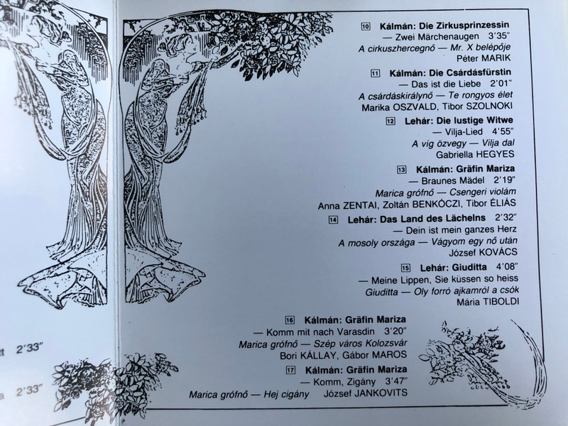 Operettenparade / Imre Kálmán, Lehár Ferenc / Ihre Popularsten Melodien / Wiener Frauen, Die Zirkusprinzessin, Das Land Des Lachelns, Giuditta, Paganini / Hungaroton Classic Audio CD 1994 Stereo / HCD 16826