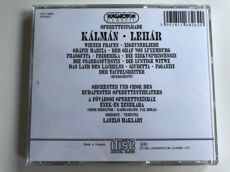 Operettenparade / Imre Kálmán, Lehár Ferenc / Ihre Popularsten Melodien / Wiener Frauen, Die Zirkusprinzessin, Das Land Des Lachelns, Giuditta, Paganini / Hungaroton Classic Audio CD 1994 Stereo / HCD 16826