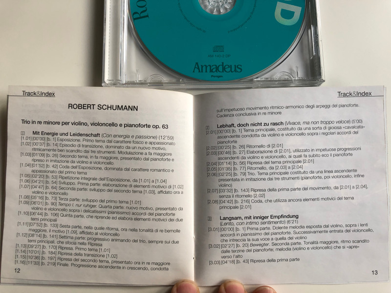 Trii Per Pianoforte E Archi / Trio Italiano / Robert e Clara Schumann ‎/ Amadeus Audio CD 2001 / AM 140-2
